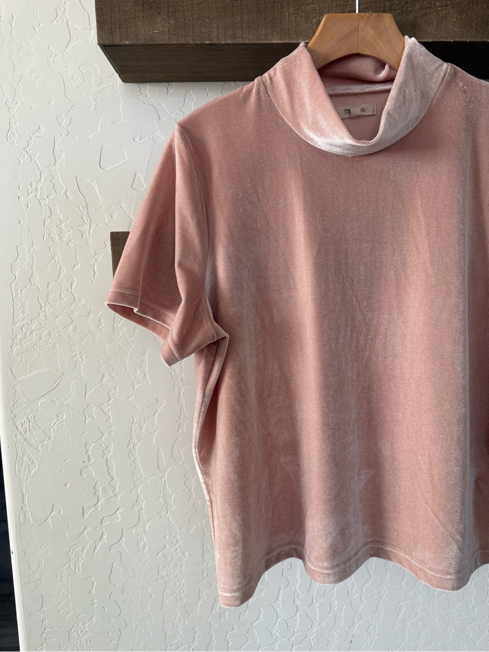 Madewell|Blush Pink Velvet Mock Neck Short-Sleeve blouse,Size XL•••Festive style